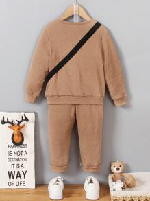 SHEIN 男孩素色衛衣和褲子&包