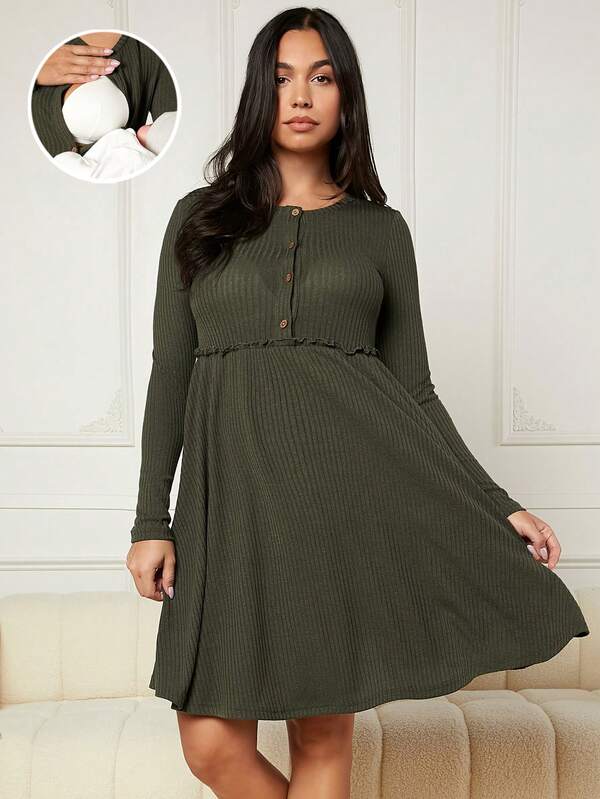 SHEIN Grossesse Robe ?? Bouton En Maille Gaufr?�e Allaitement | Mode en ligne | SHEIN FRANCE