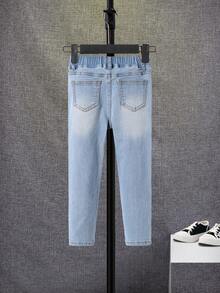 SHEIN Chàng trai trẻ Eo đàn hồi Túi nghiêng Quần jean - Rửa nhẹ - Xem 6