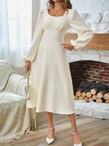 GENKIRA 方領燈籠袖洋裝 - 白色 - 查看 5