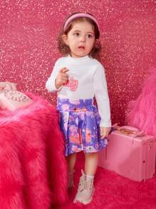 女嬰字母圖案T恤&印花半身裙 - 彩色 - 查看 5