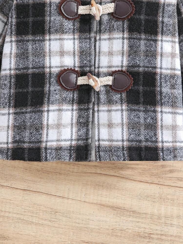 Baby Boy Plaid Print Hooded Duffle Tweed Overcoat