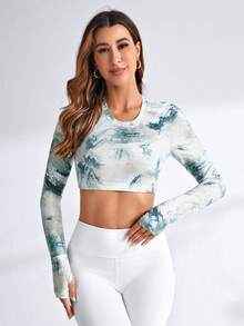 Easithlete Tie Dye Twist Cut Out Backless Crop Sports Tee - Multicolor - View 2