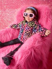 Baby Girl Leopard Pattern Hooded Teddy Jacket - Multicolor - View 1