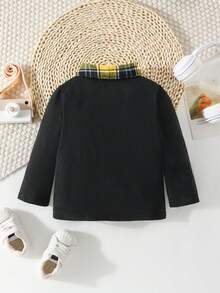 SHEIN 男嬰字母圖案拼接領POLO衫 - 黑色 - 查看 2
