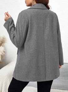 SHEIN LUNE 大碼西裝領雙排釦西裝外套 - 灰色 - 查看 3