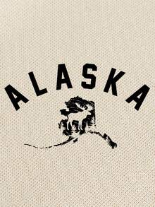 SHEIN EZwear Elk & Letter Graphic Kangaroo Pocket Drawstring Thermal Hoodie - Apricot - View 3