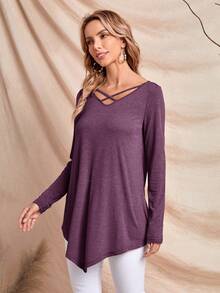 EMERY ROSE 前交叉手帕下擺T恤 - 紫色 - 查看 3