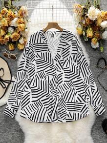 SHEIN LUNE 休閒全身印花加大襯衫 - 彩色 - 查看 1