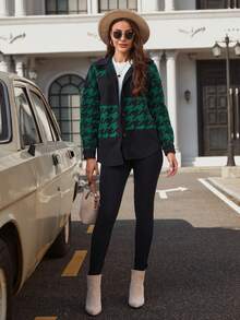 SHEIN LUNE In Houndstooth Thả vai Áo khoác - Nhiều màu - Xem 3