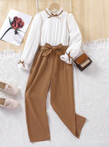 SHEIN Tween Girl City 女孩长袖立领衬衫连体裤 - 彩色 - 查看 1