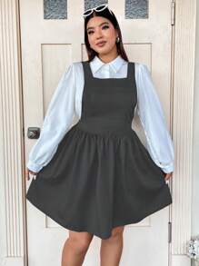 Flirla Hơn Chất rắn Đầm Tổng thể Không có áo lót - Màu xám đen - Xem 4