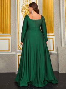 YISIKADO Hơn Cổ vuông Tách đùi Ăn mặc trang trọng - màu xanh lá - Xem 3