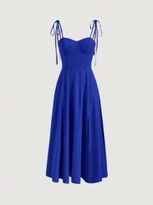 SHEIN MOD Solid Tie Shoulder Cami Dress - Royal Blue - View 1