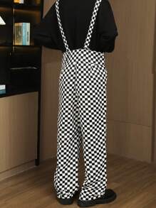 Manfinity Loose-Fitting Men's Checker Pattern Jumpsuit Without T-Shirt - Black and White - View 2