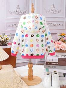 SHEIN Young Girl Letter Graphic Zip Up Hooded Jacket - Multicolor - View 2