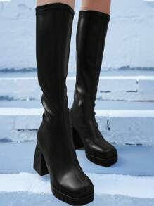 Women's Fashion Boots, Western Boots, Tall Boots, New Autumn/Winter Thick Heel High Shaft Boots, Knight Boots, Waterproof Platform, Back Zipper Boots,Knee High Boots