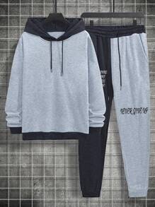 Manfinity Homme Men Plus Slogan Graphic Drawstring Hoodie & Sweatpants