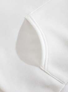 INAWLY 素色袋鼠口袋抽繩加絨內裏連帽衫 - 白色 - 查看 5