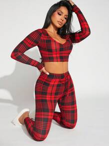SHEIN SXY Women's Plaid Pattern Suit Set With Top And Pants - Multicolor - View 5