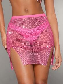 SHEIN BAE 優雅性感的透明半身裙 - 玫紅色 - 查看 6