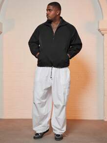 Manfinity Homme 男式加大半拉链插肩袖抽绳下摆户外风衣夹克 - 黑色 - 查看 5