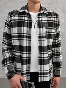 RueChic Men Plaid Print Pocket Patched Shacket - Multicolor - View 1