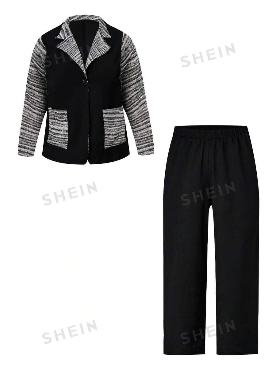 EMERY ROSE Talla grande Blazer con estampado de rayas de cuello con solapa & Pantalones de traje