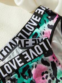 Plus Leopard Contrast Letter Tape Panty - Multicolor - View 5