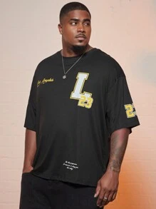 Manfinity LEGND 寬鬆型大尺碼男款數字印花下垂肩t恤 - 黑色 - 查看 5