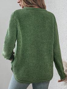 SHEIN Clasi 素色條紋針織套頭毛衣 - 軍綠色 - 查看 2