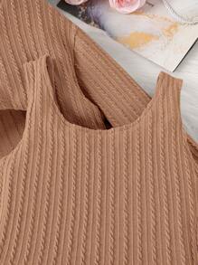 SHEIN 女大童字母補丁細節小高領短款T恤&背心洋裝 - 棕色 - 查看 3