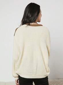 SHEIN 青少年女孩撞色落肩袖套頭毛衣 - 彩色 - 查看 2