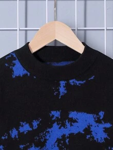 SHEIN Tween Boy Tie Dye Drop Shoulder Sweater - Black - View 3