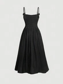 SHEIN MOD Solid Bow Front Ruched Elegant Cami Dress - Black - View 2