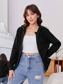 Teen Girls Zip Up Hooded Jacket - Black - View 4