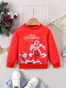 SHEIN Cô gái In Giáng sinh Áo nỉ - Đỏ - Xem 6