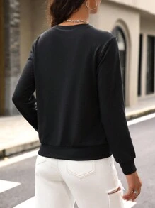 SHEIN LUNE Sudadera con gráfico de botella de perfume con strass - Negro - Ver 3