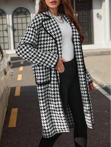 SHEIN Clasi 千鳥格印花落肩袖花呢外套 - 黑與白 - 查看 3