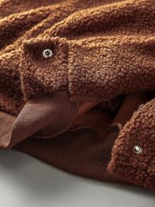 SHEIN LUNE Plus Drop Shoulder Teddy Bomber Jacket Fall Cloth For Women - Coffee Brown - View 3