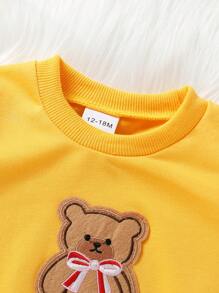 Baby Girl Bear Print Sweatshirt & Sweatpants - Yellow - View 5