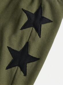 SHEIN Tween Girl Star Print Flare Leg Sweatpants - Army Green - View 5