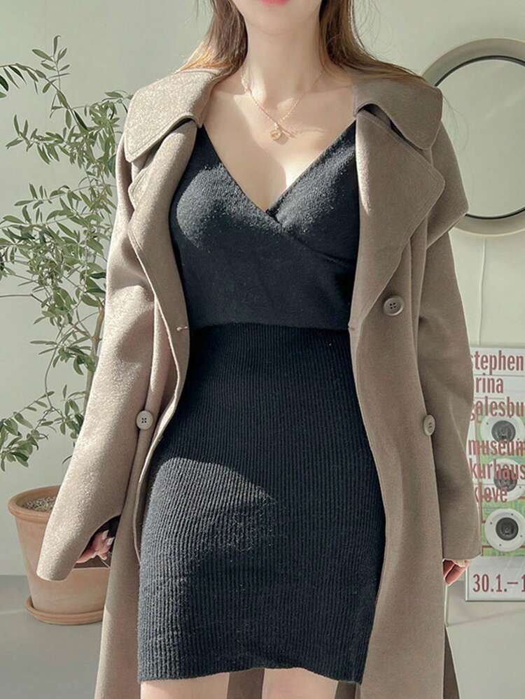 Solid Surplice Neck Sweater Dress,Fall Clothes