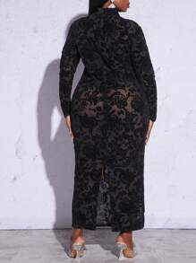 Slaydiva 優雅開衩純色加大洋裝 - 黑色 - 查看 2