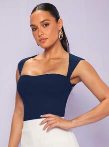 Silquee Sweetheart Neck Solid Tank Top - Navy Blue - View 5