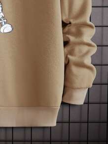 GENTILAND Men Bear & Letter Graphic Thermal Lined Hoodie - Brown - View 4