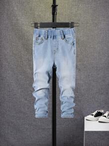 SHEIN Chàng trai trẻ Eo đàn hồi Túi nghiêng Quần jean - Rửa nhẹ - Xem 1