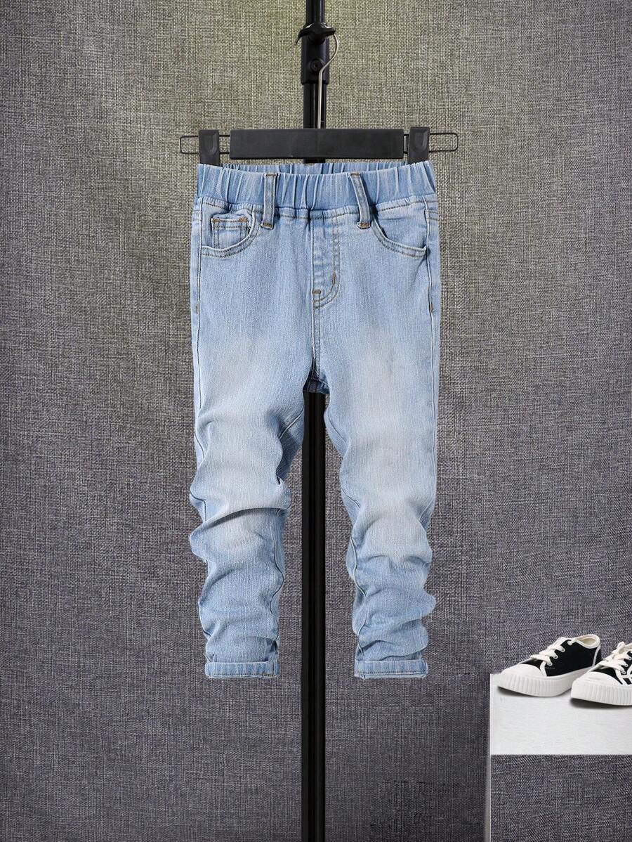 SHEIN Chàng trai trẻ Eo đàn hồi Túi nghiêng Quần jean - Rửa nhẹ - Xem 1