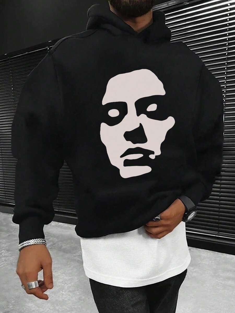 Men 1pc Figure Graphic Hoodie - Black - View 1