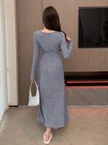 DAZY 素色接縫細節A字洋裝 - 藍色 - 查看 6